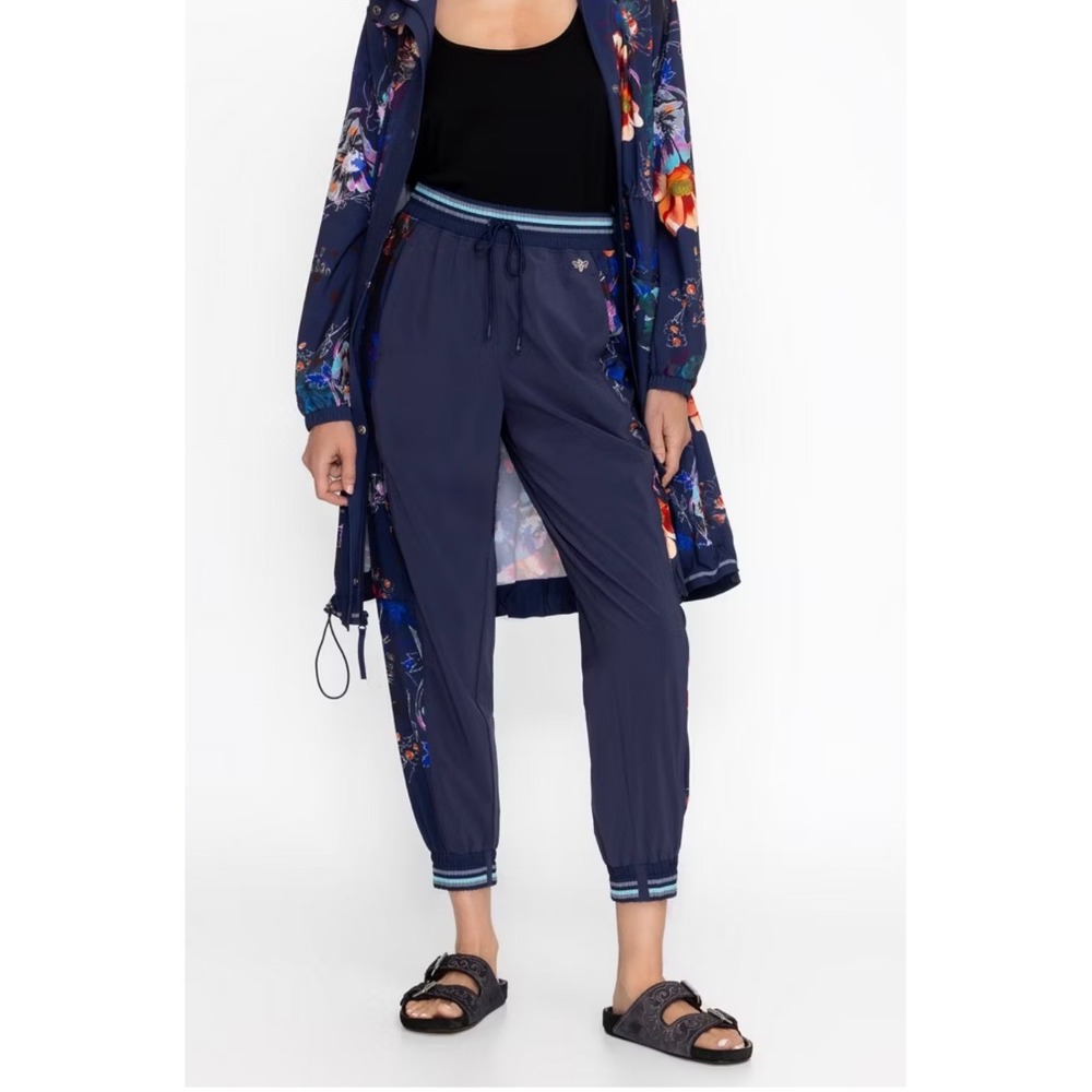 Johnny Was Active Floral Cargo Jogger Pants Navy Blue Women Medium